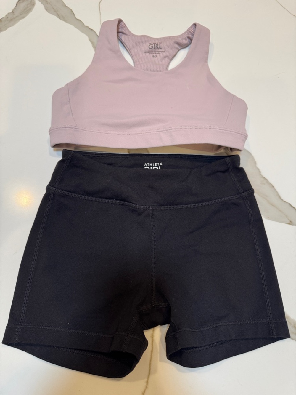 EUC Athleta Girls Sports Bra and Black Bike Shorts Set size Small 7